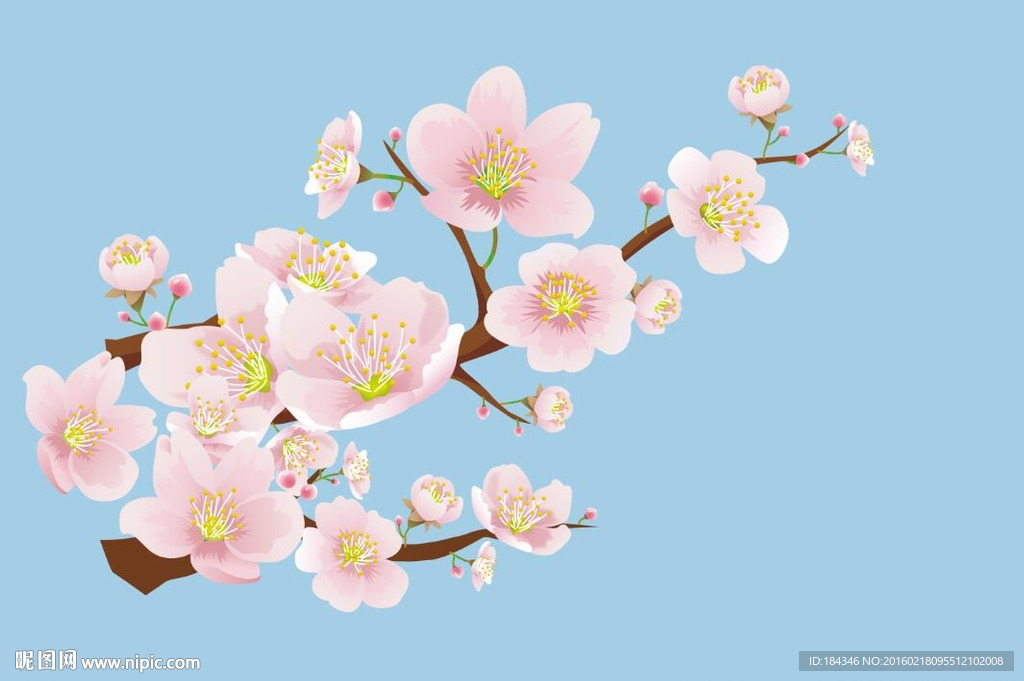 高清矢量手绘桃花AI