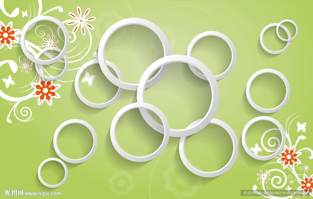 3d圆圈清新花卉背景墙