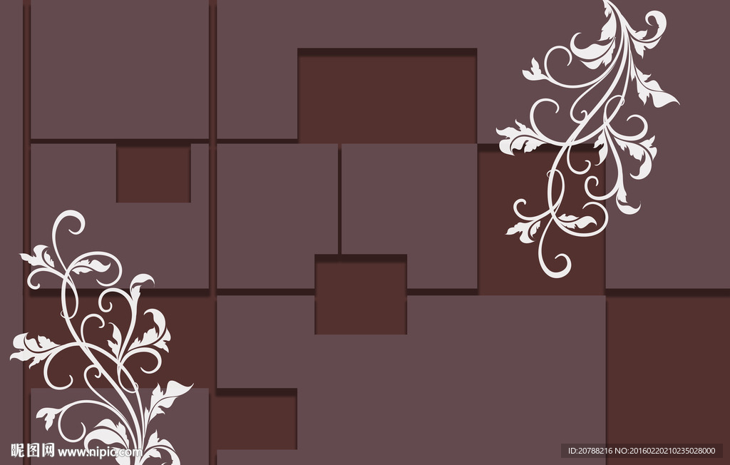 3D平面分割藤蔓电视背景墙