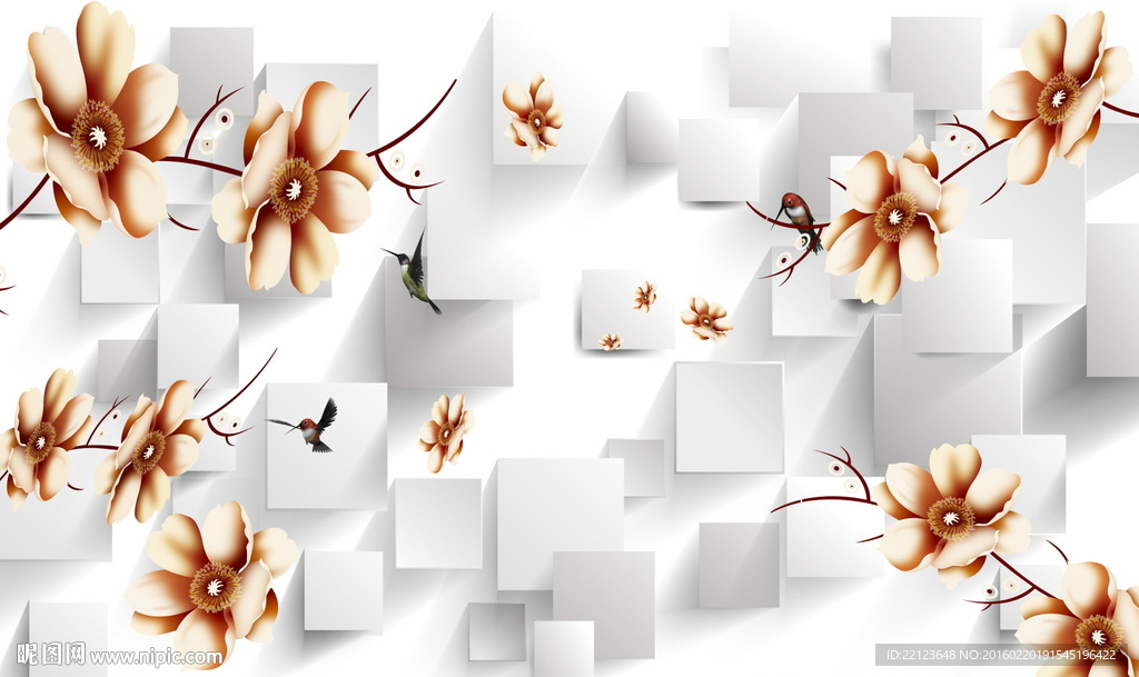 3d方块花朵背景花纹