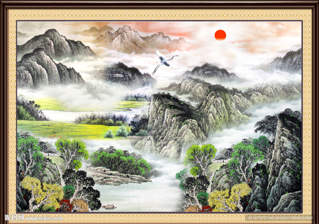 巨幅山水画 旭日东升