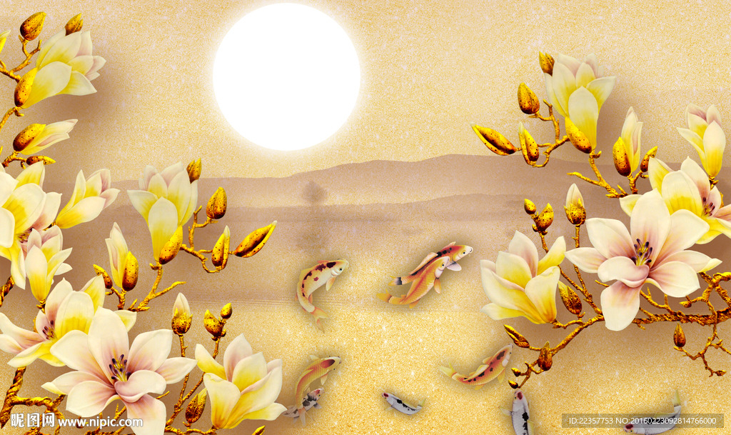 玉兰花玉雕背景墙图片