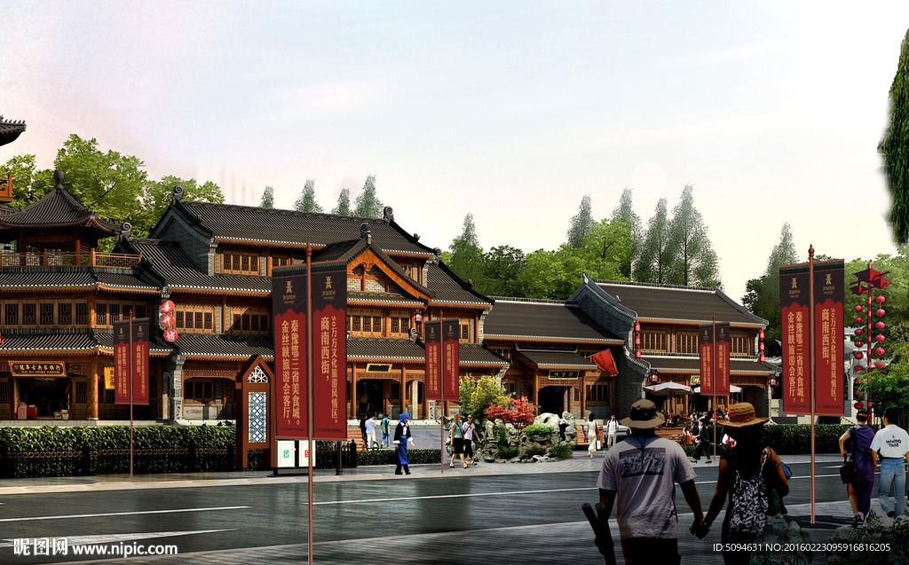 仿古街道道旗效果示意图