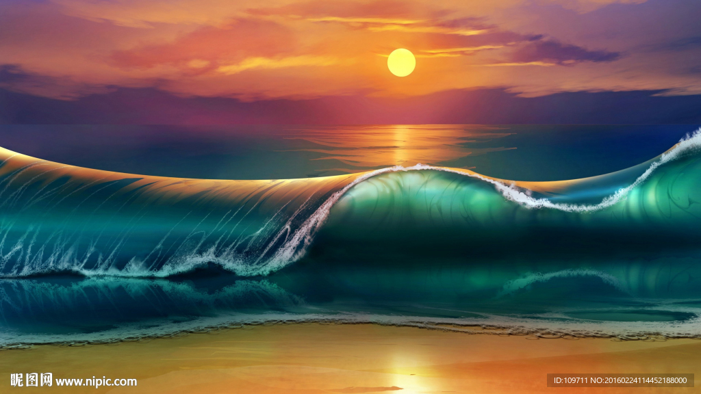 海边海浪朝霞