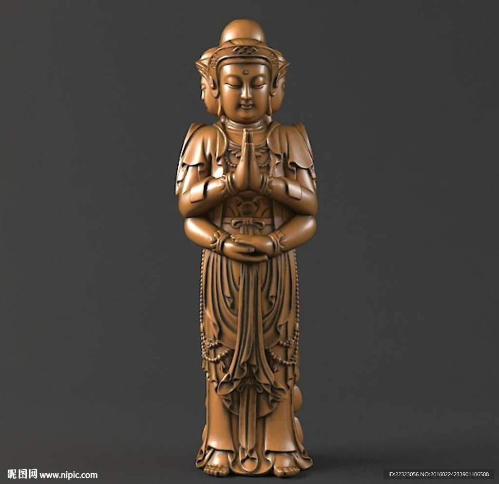 三头观音四轴圆雕三维立体雕刻