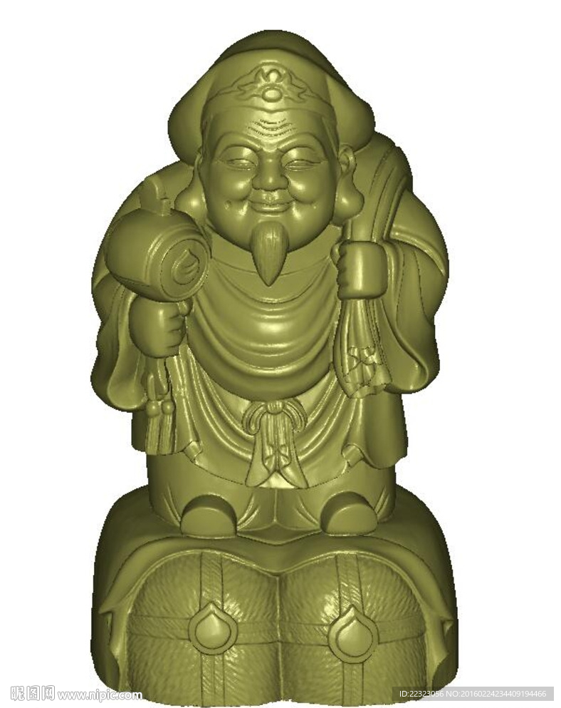 财神四轴圆雕三维3D立体雕刻