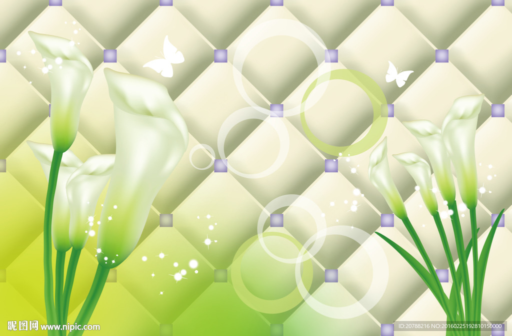 3D软包马蹄莲花卉电视背景墙