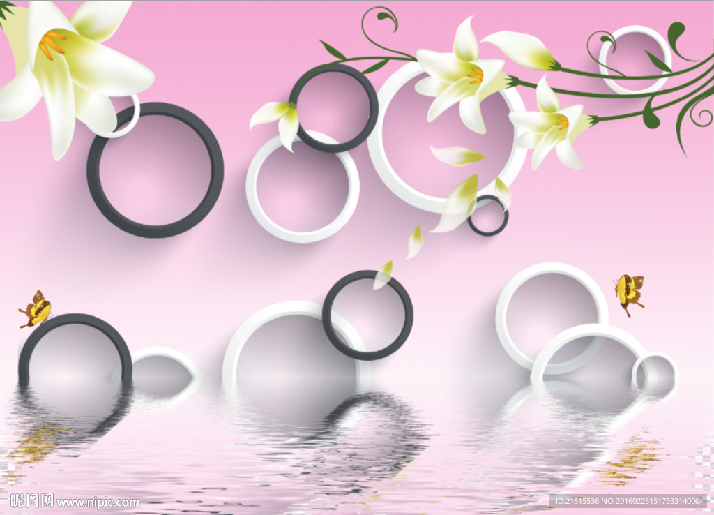 3D百合花倒影