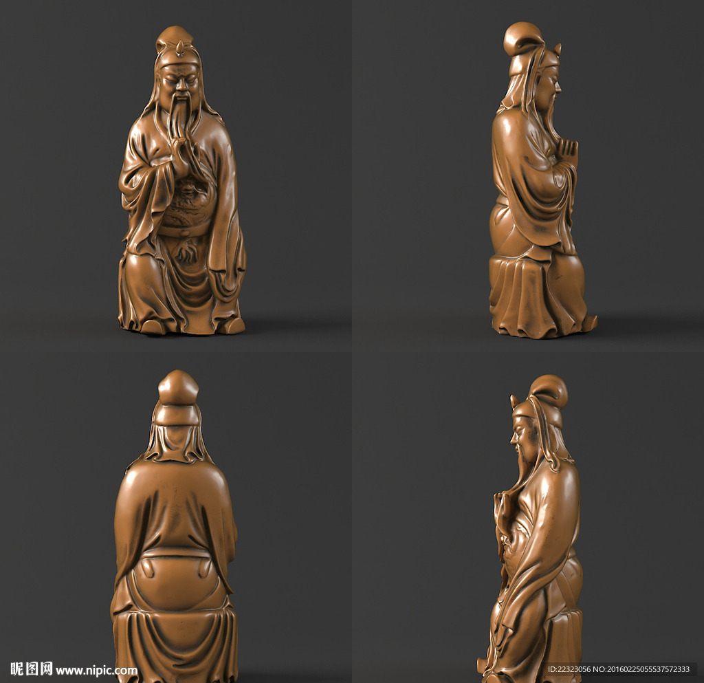 关公坐石四轴圆雕三维立体雕刻