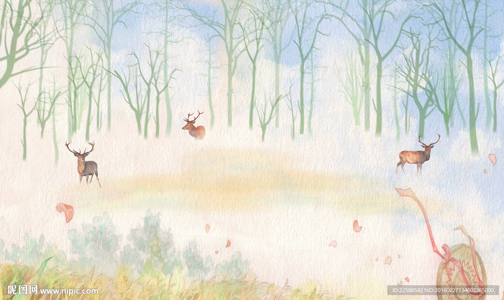 林中小鹿个性壁画