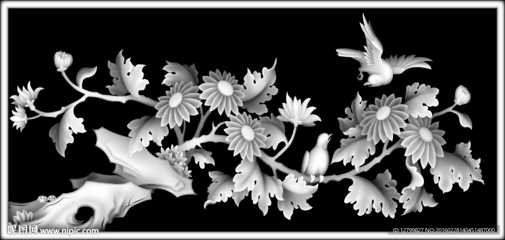 四季花鸟灰度图