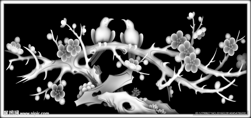 四季花鸟灰度图