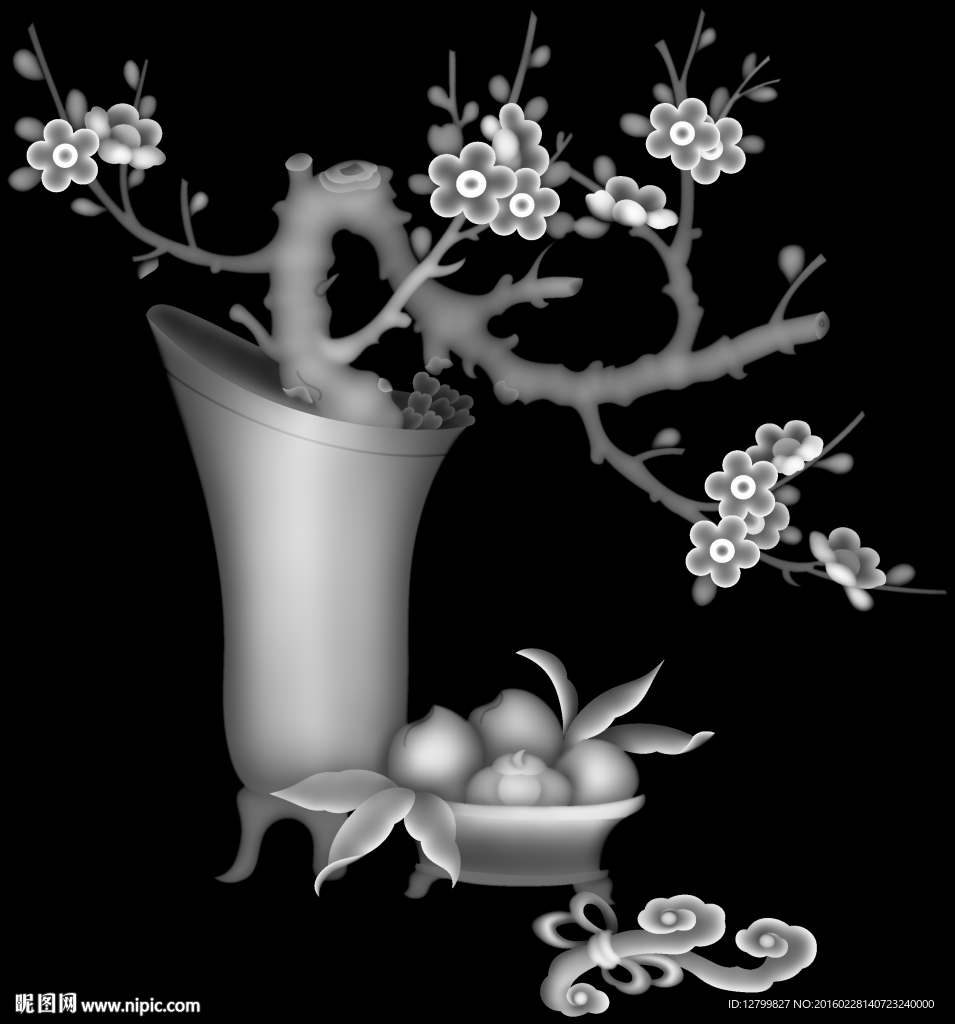 四季花瓶灰度图