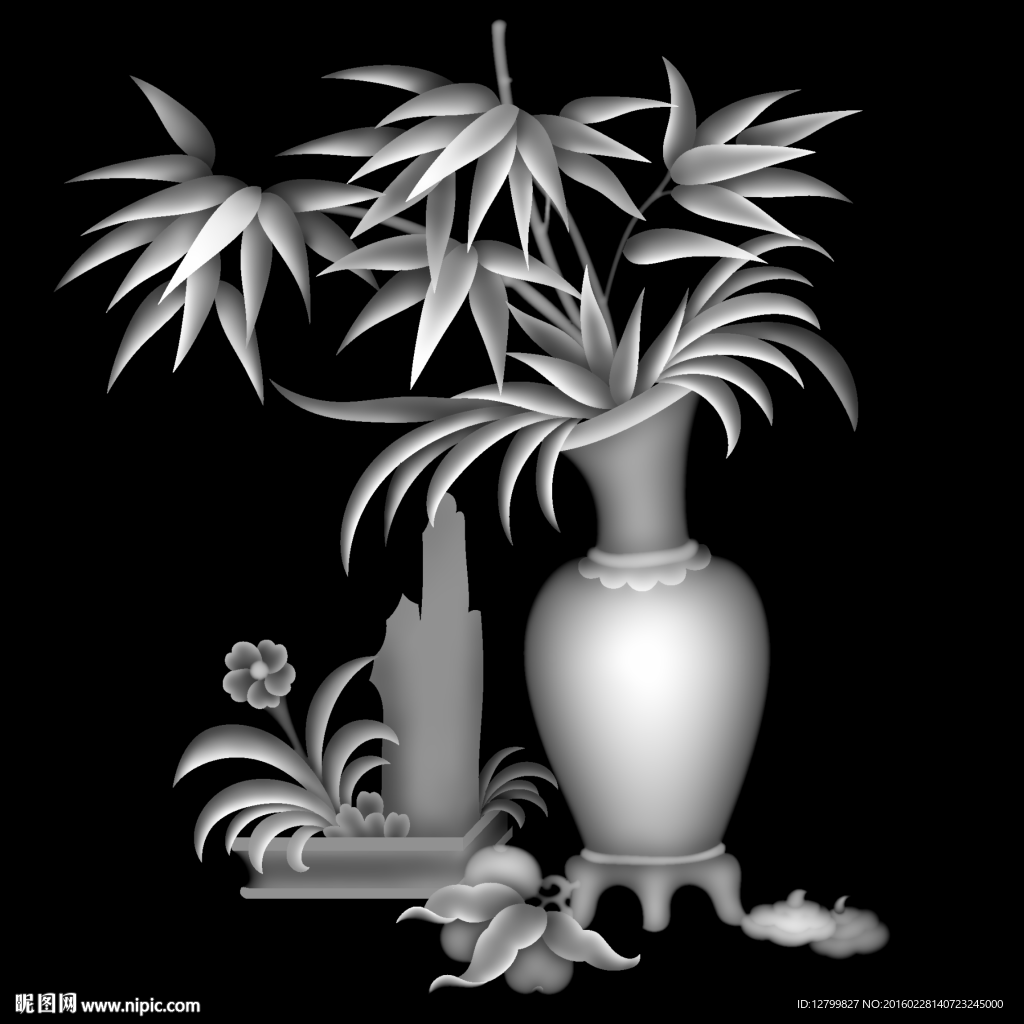 四季花瓶灰度图