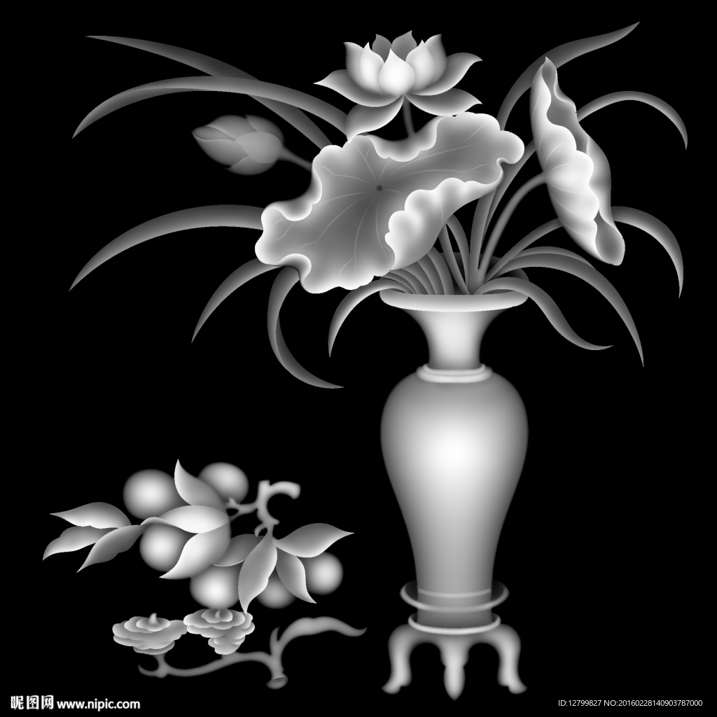 四季花瓶灰度图