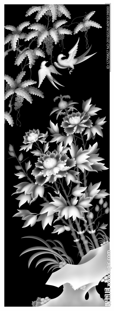 四季花鸟灰度图