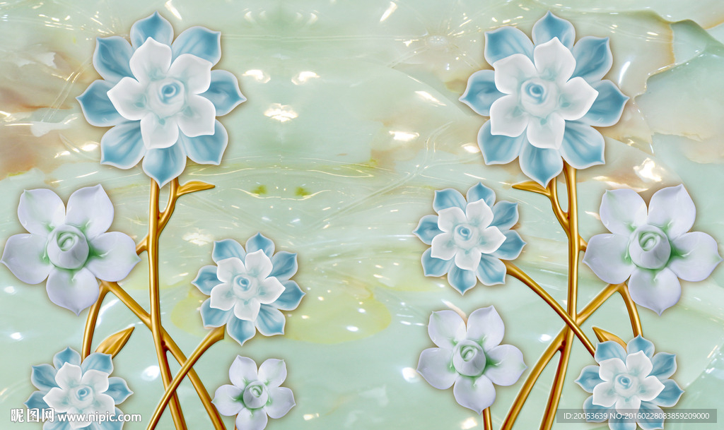 3d玉雕花朵电视背景墙