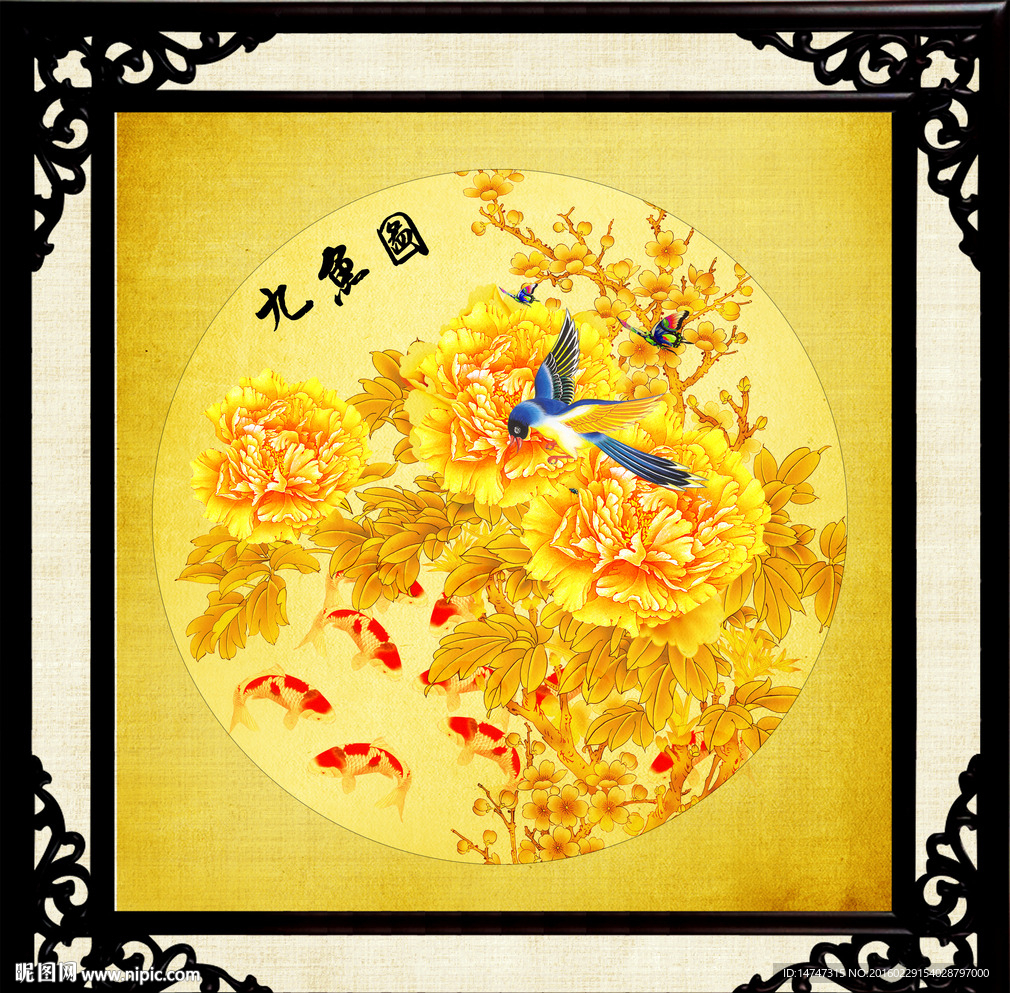 金色牡丹装饰画