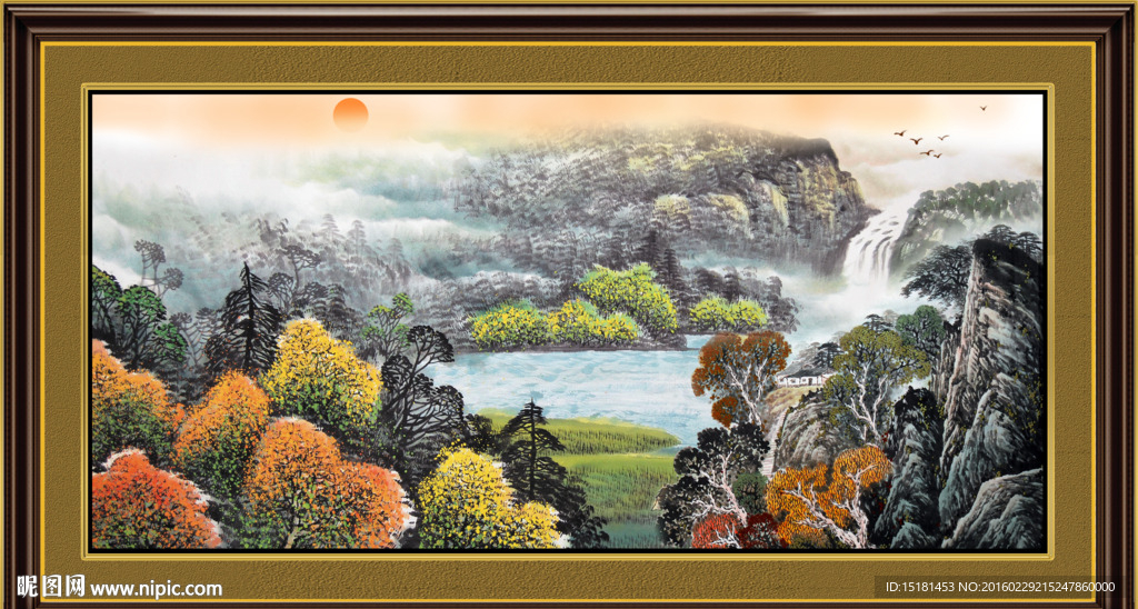旭日东升 国画山水