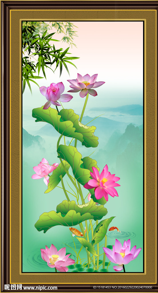 荷花竖幅