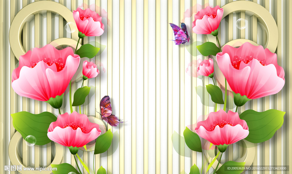 3d牡丹电视背景墙