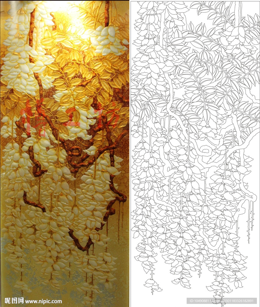 艺术玻璃 隔断 背景墙  紫藤