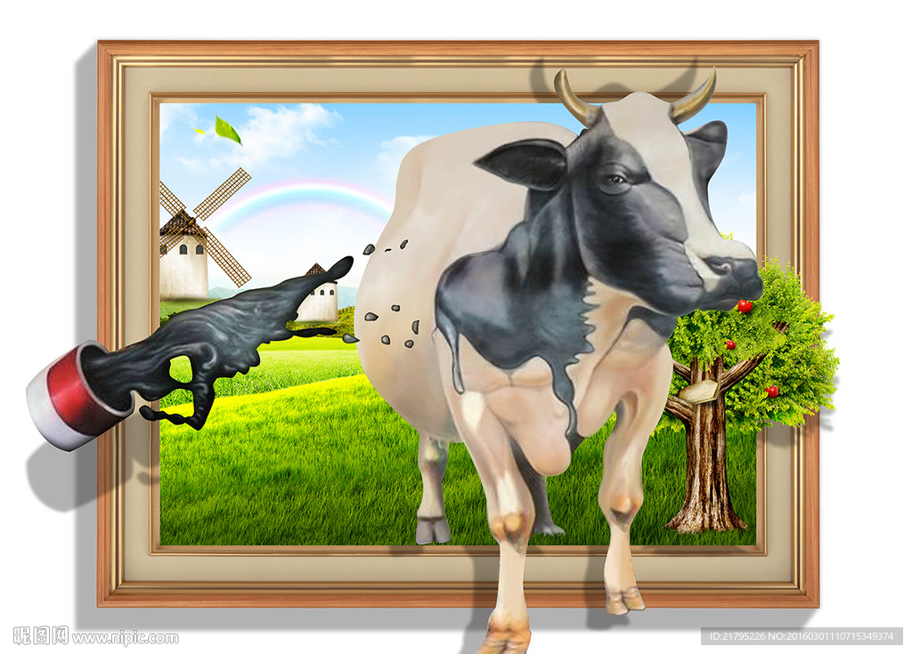 3D立体画 褪色的奶牛