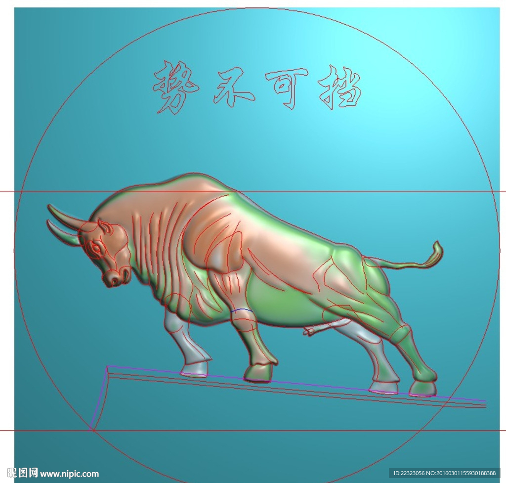 十二生肖动物牛精雕灰度浮雕