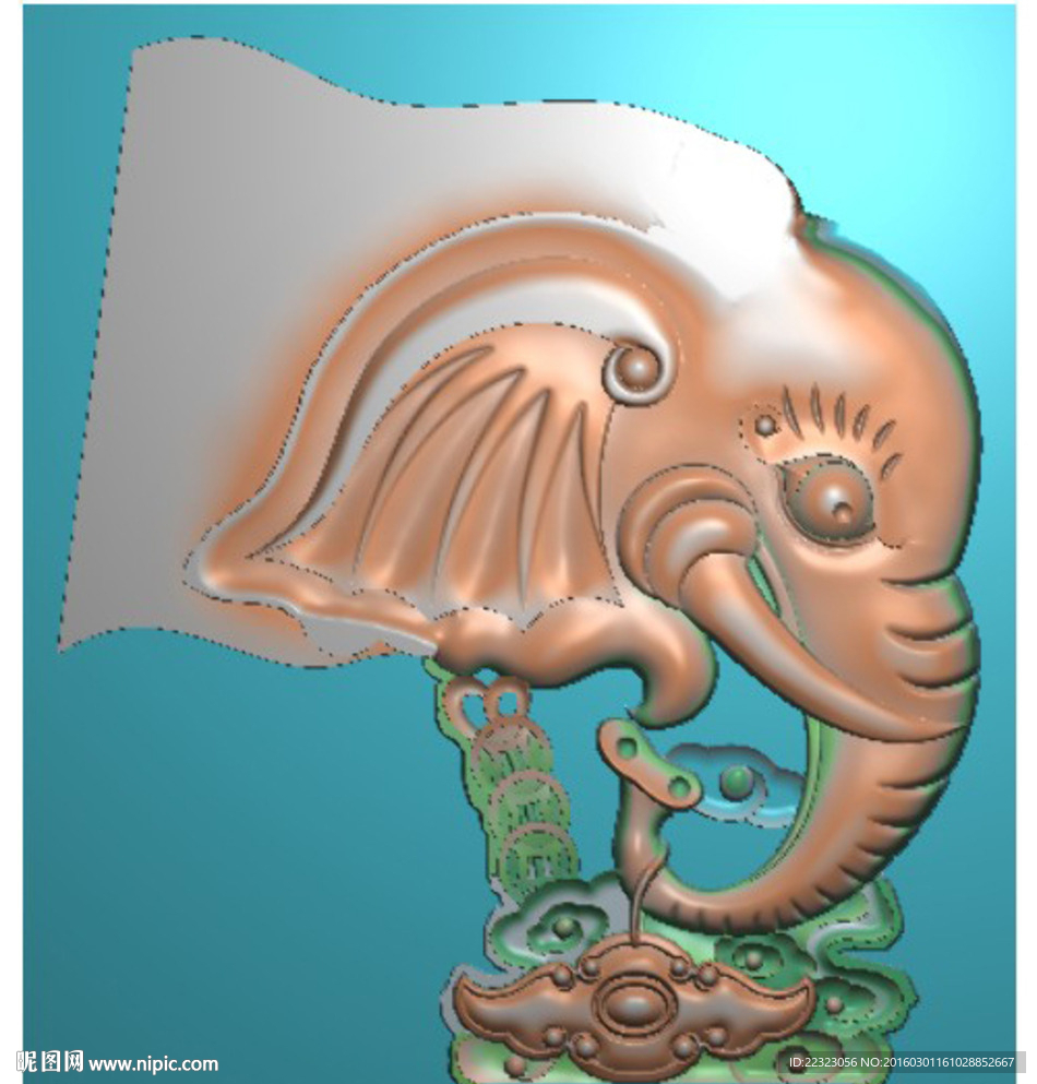 象头铜钱靠背精雕图浮雕图灰度