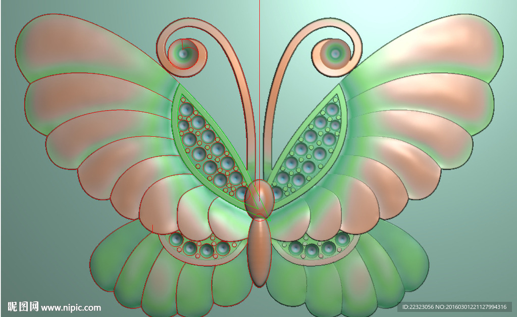 仿古动物蝴蝶挂件精雕浮雕灰度设计图