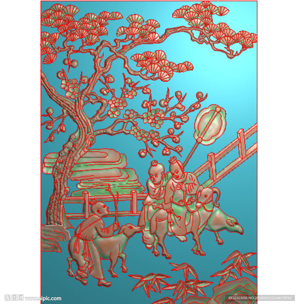 三羊开泰三阳开泰精雕灰度浮雕