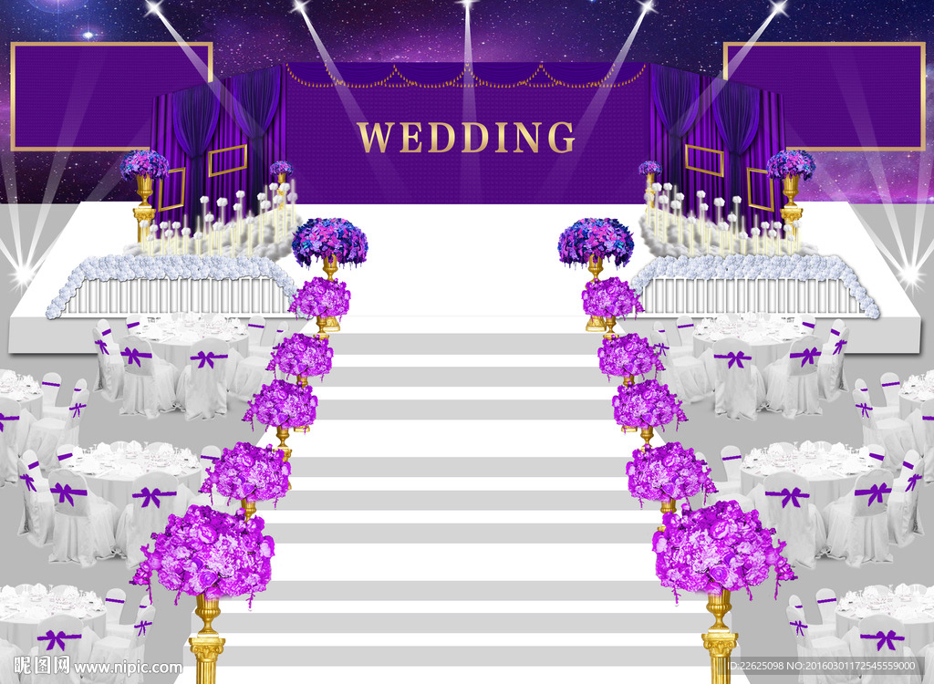 紫色婚礼主舞台效果图