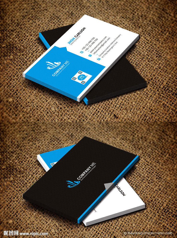 蓝色二维码名片图片