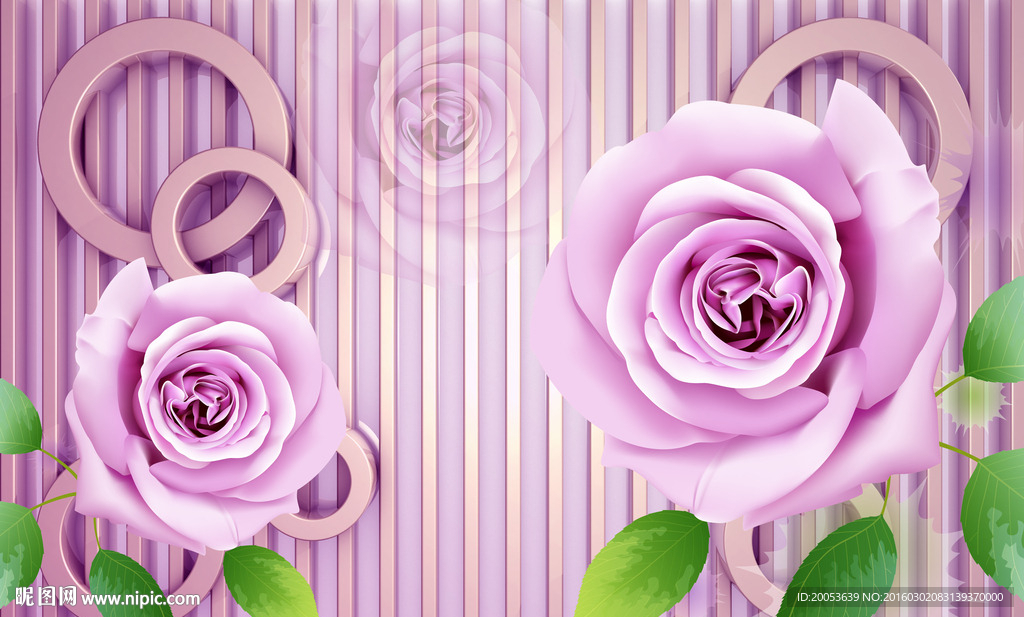 3d紫色玫瑰电视背景墙