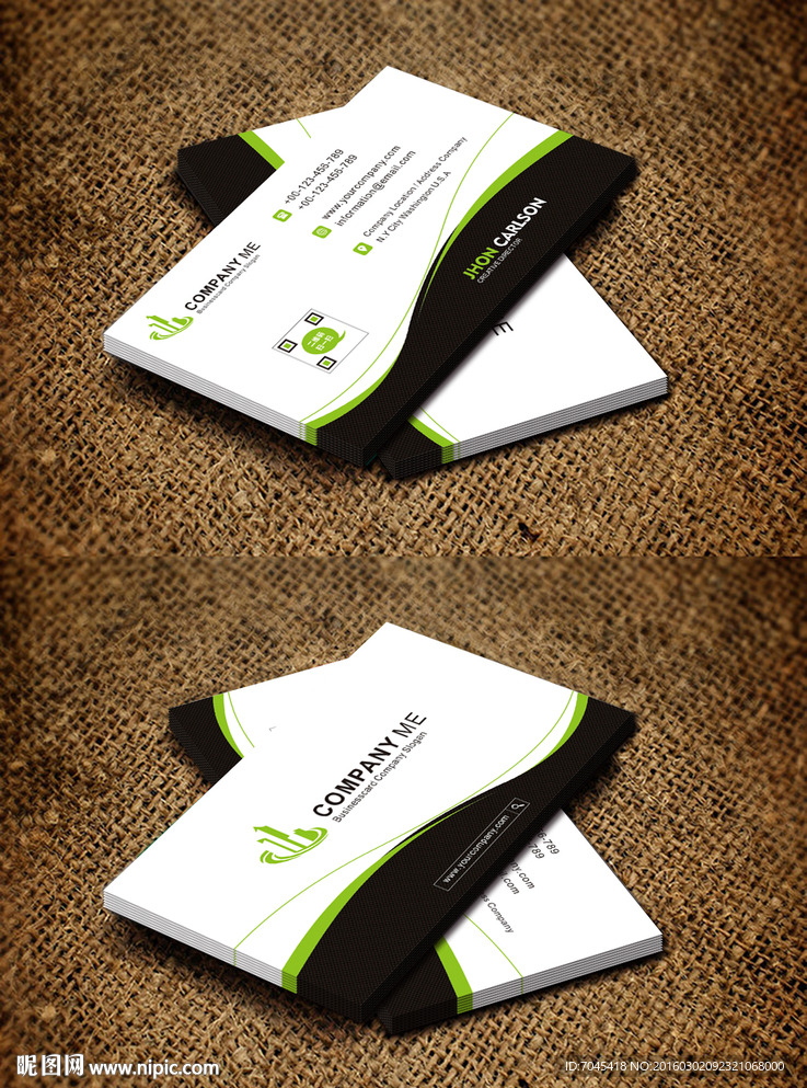 简洁绿色二维码名片图片