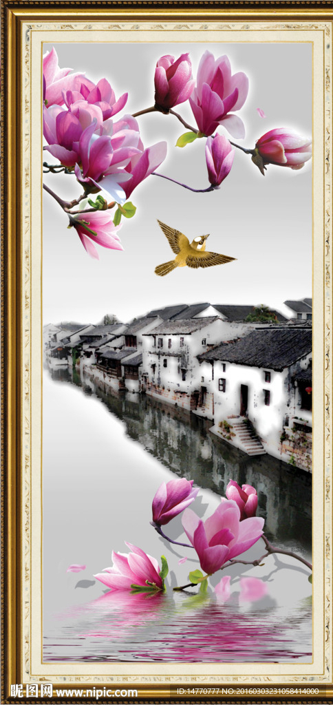 工笔画  水墨江南花鸟