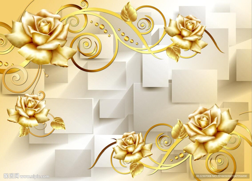 3D金色玫瑰花