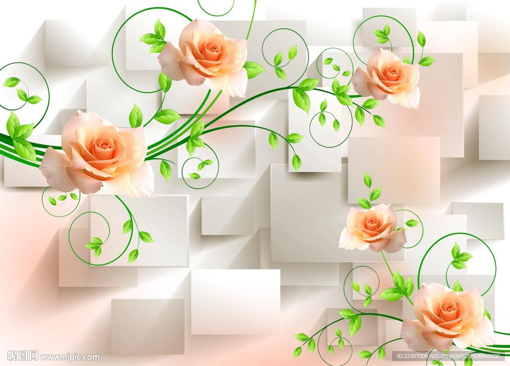 3D方格玫瑰花朵