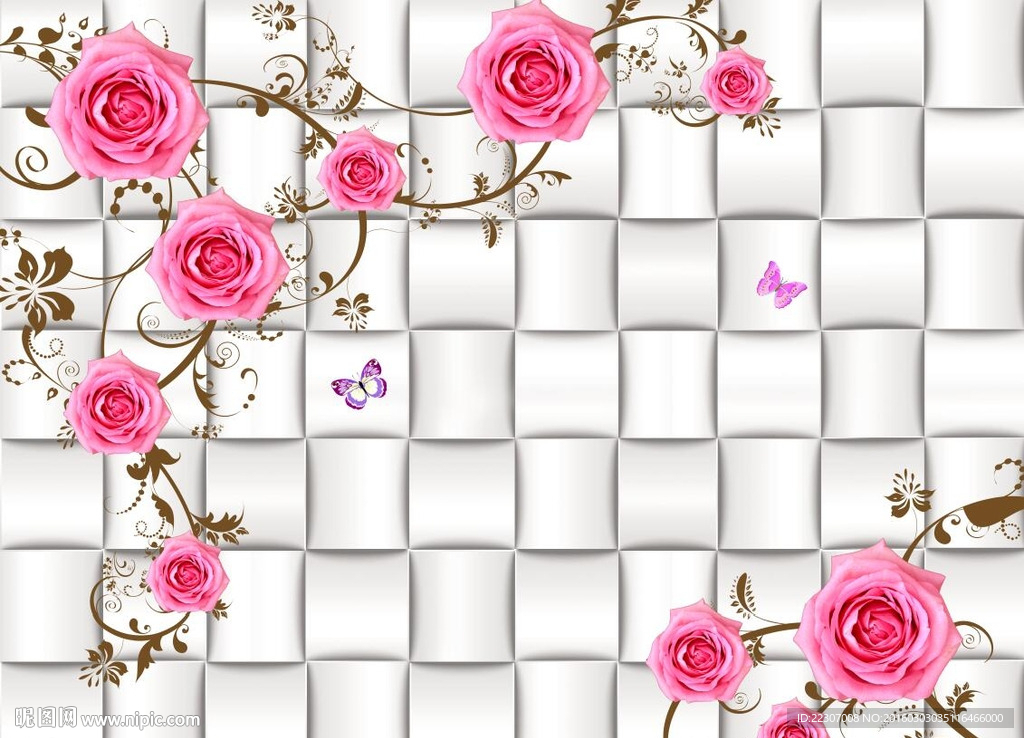 3D方格玫瑰花朵