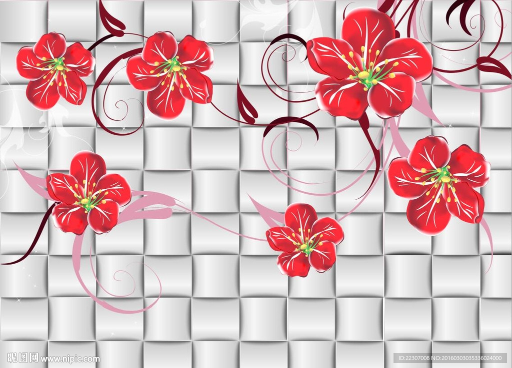 3D方格玫瑰花朵