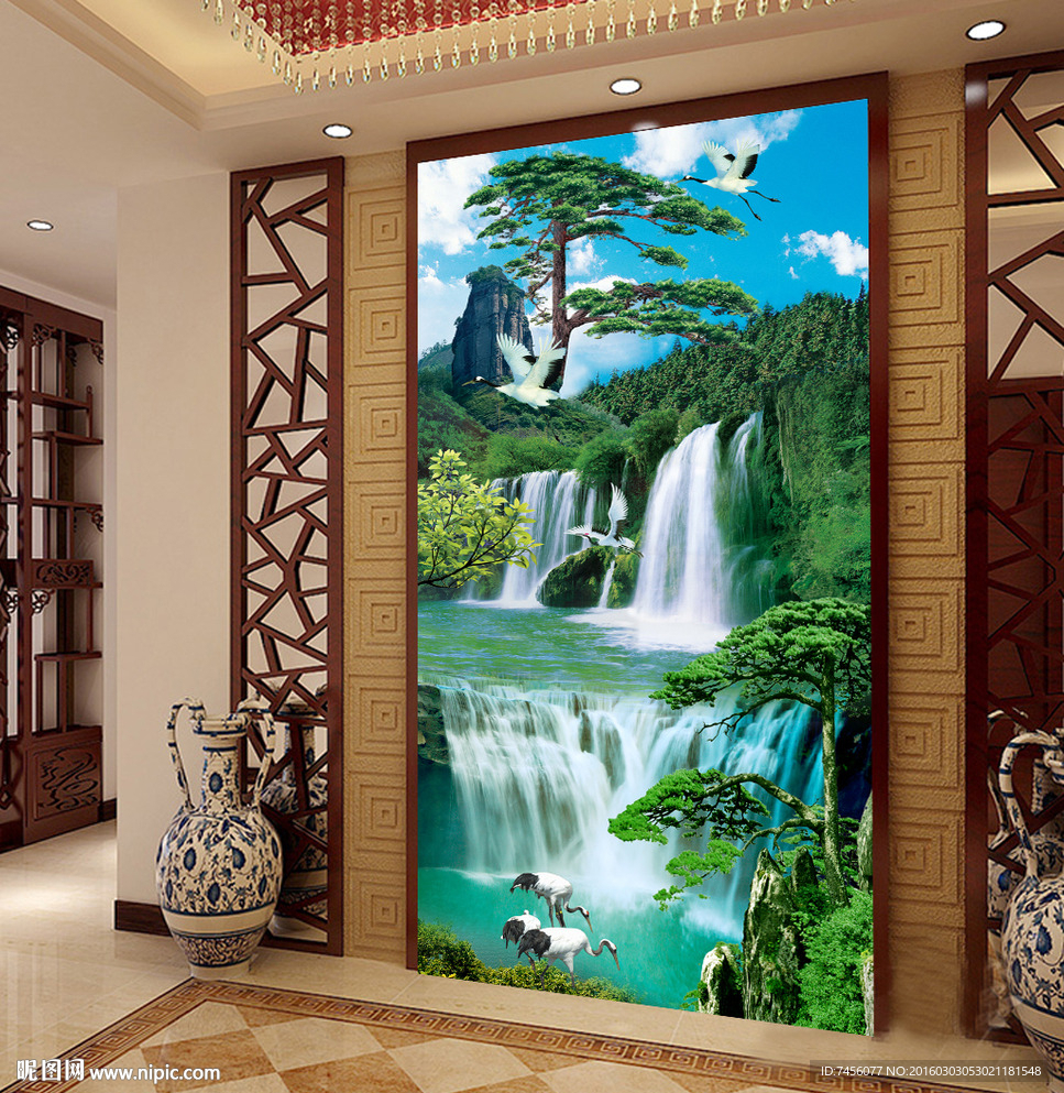 瀑布风景画平面图