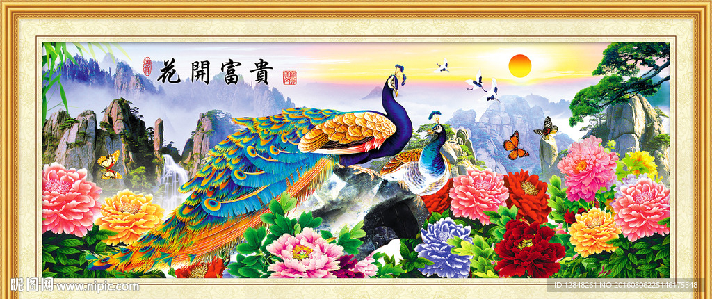 花开富贵 孔雀牡丹