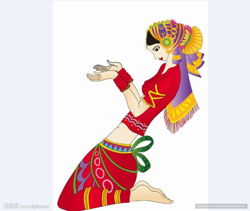 手绘矢量 云南美女 高清 AI