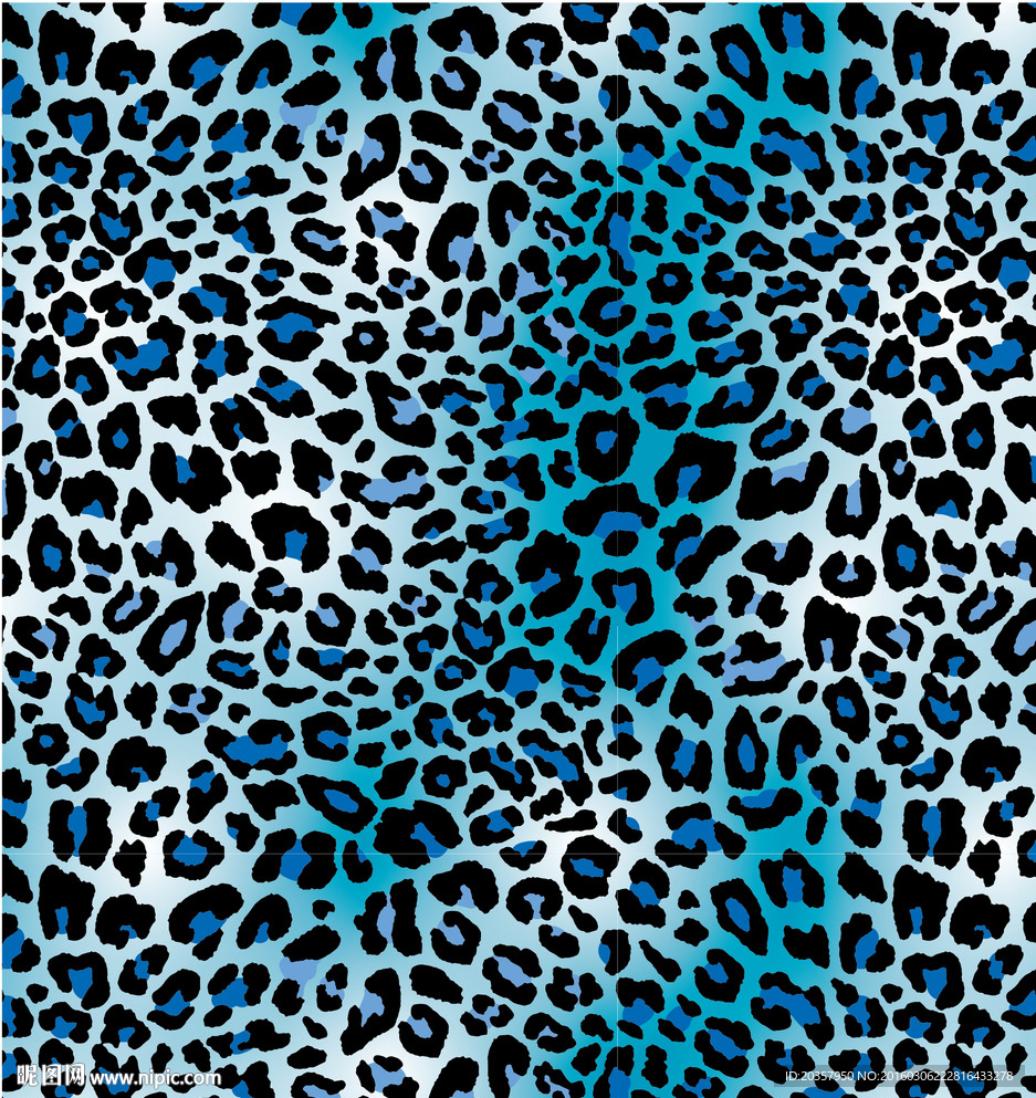 蓝色豹纹图案皮草面料豹纹面料