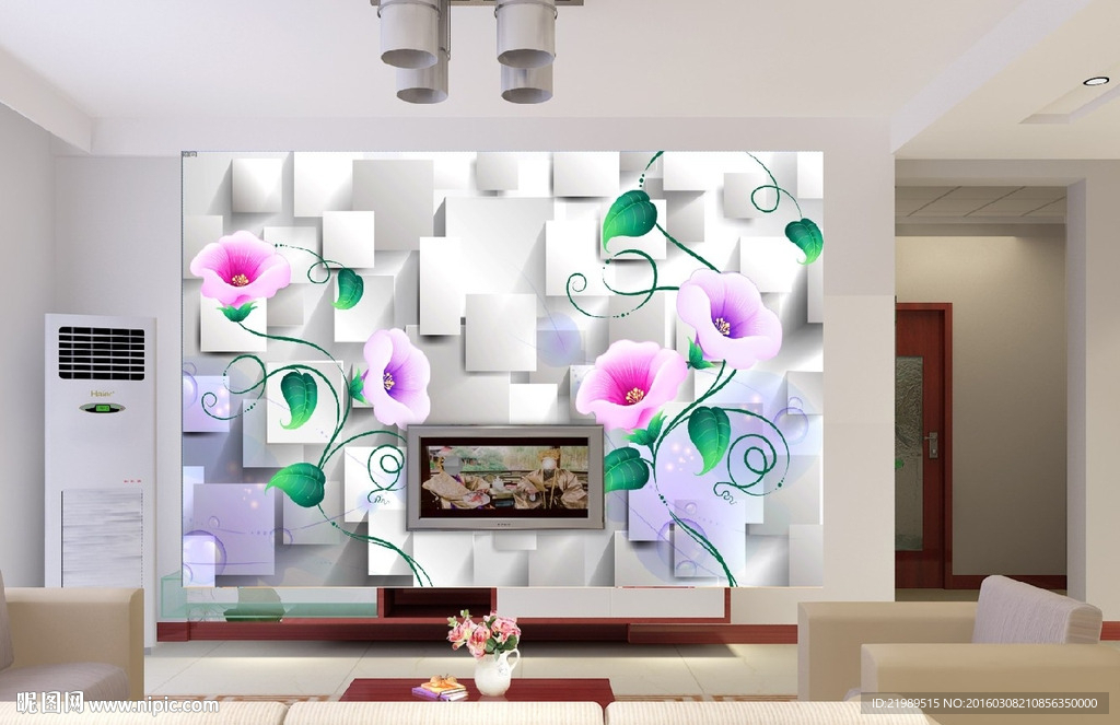 3d浮雕鲜花电视背景墙