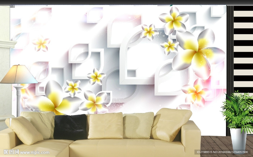梦幻3d浮雕鲜花背景墙