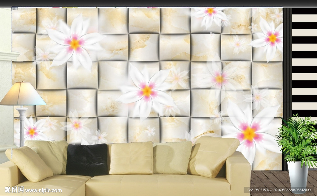 3D现代浮雕鲜花背景墙