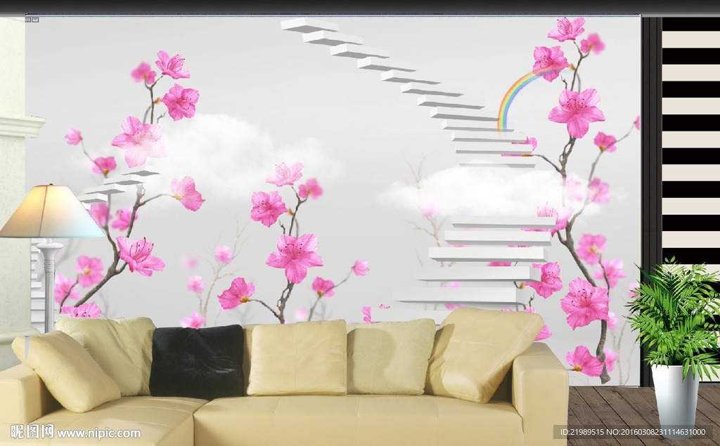 3D步步高升电视背景墙