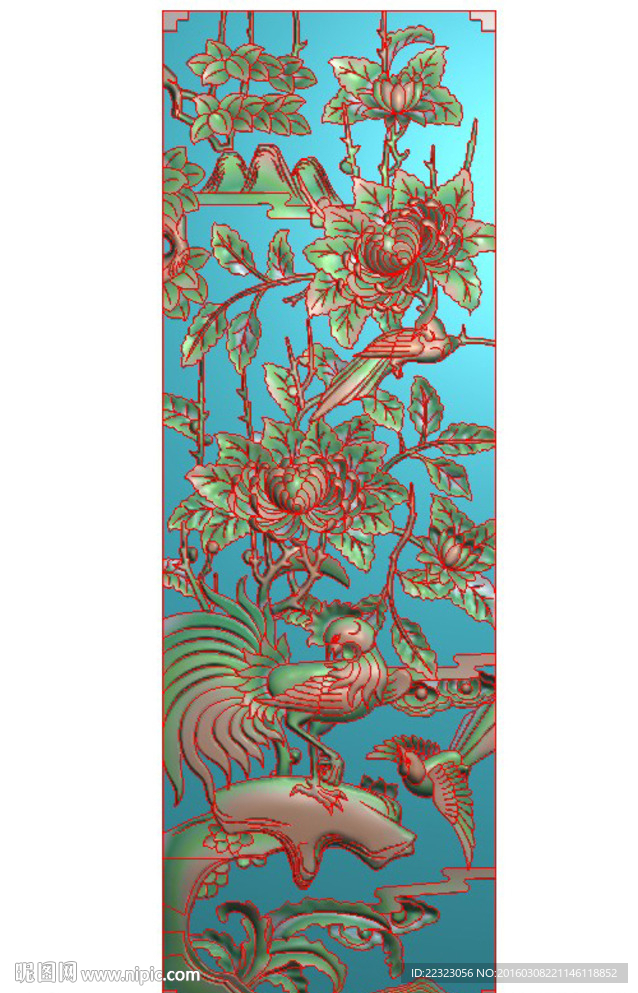 镂空四季金鸡菊花鸟精雕浮雕灰度
