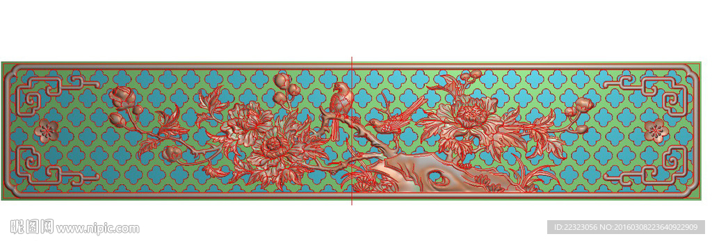 镂空牡丹四季花鸟精雕浮雕灰度